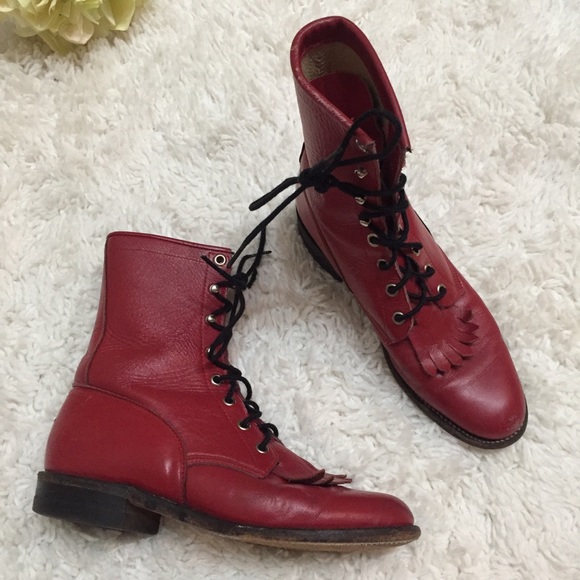 Justin Boots Shoes - Justin Red Roper Boots Sz 7C